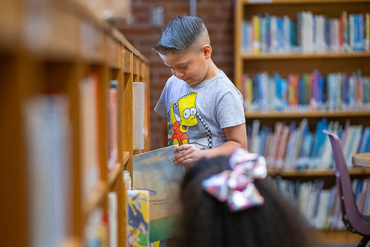 A student takes something from the library.