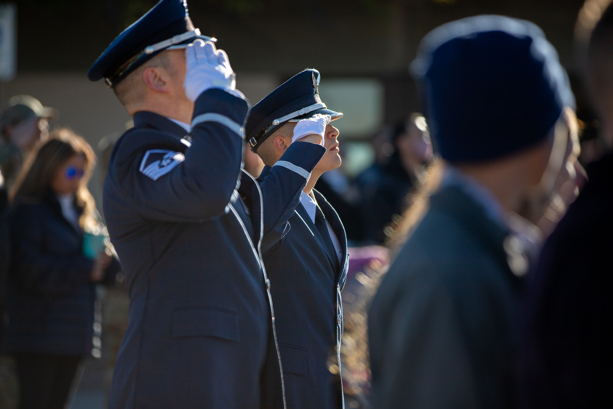 Military service members salute the flag