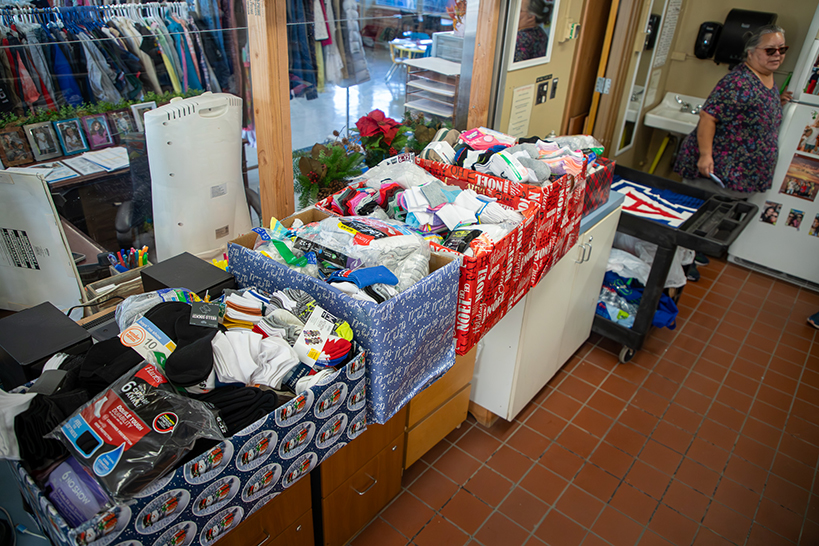 Wrapped boxes filled with socks